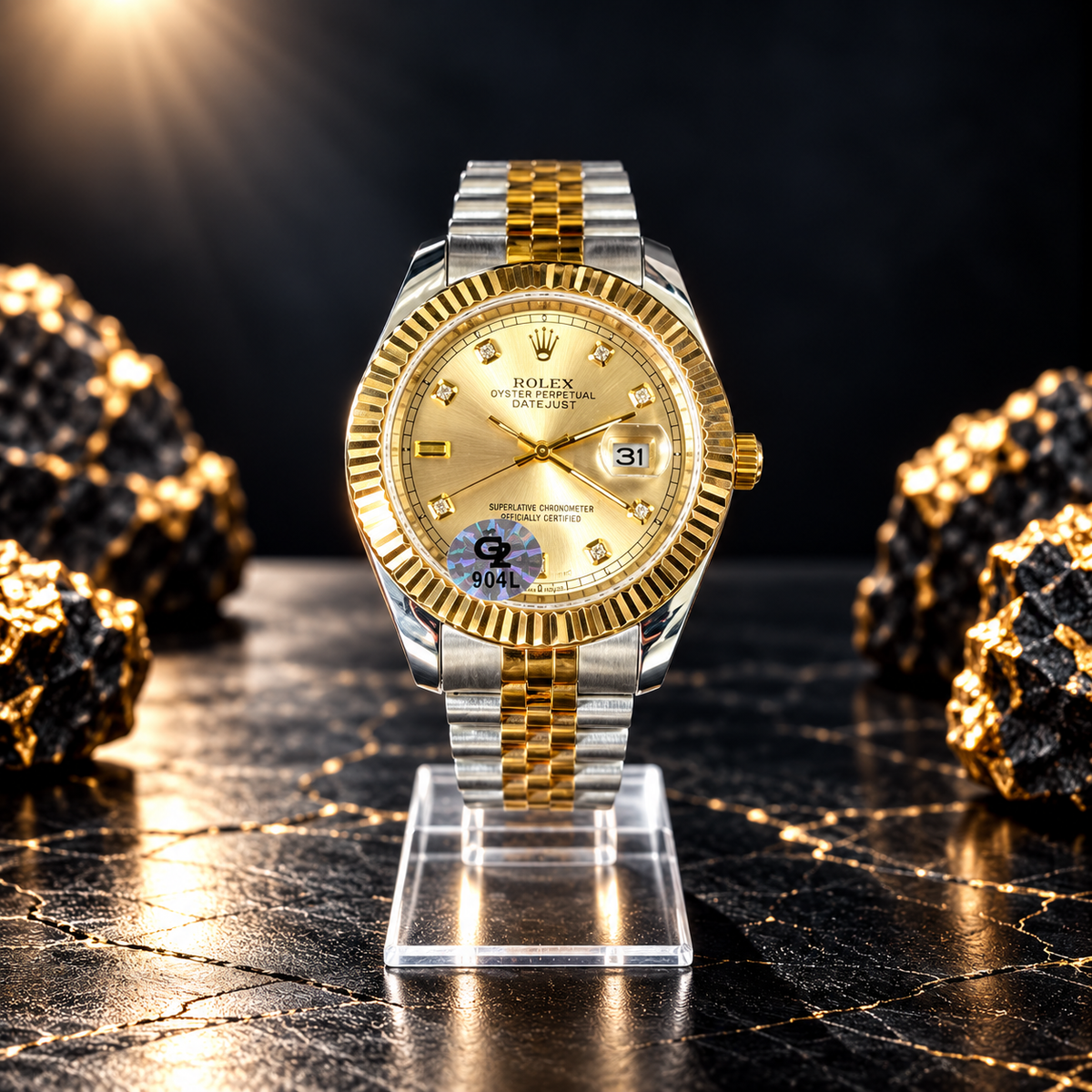 RLX Datejust Style Gold & Silver Watch – Semi-Automatic