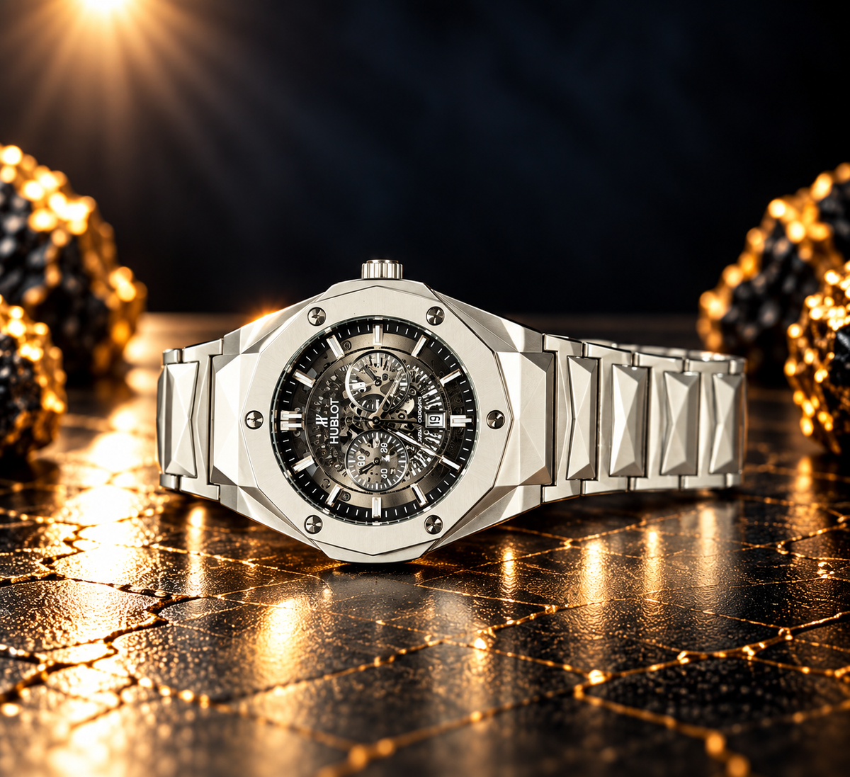 Hublot Watch Diamond Cut – Skeleton Black Dial