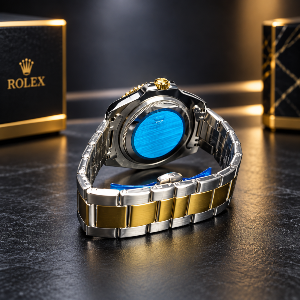 RLX Submariner Style Black & Gold Watch