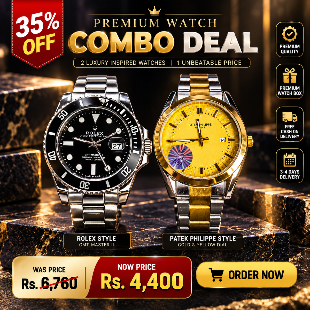 Luxury Duo Watch Deal – GMT Style & Gold Dial